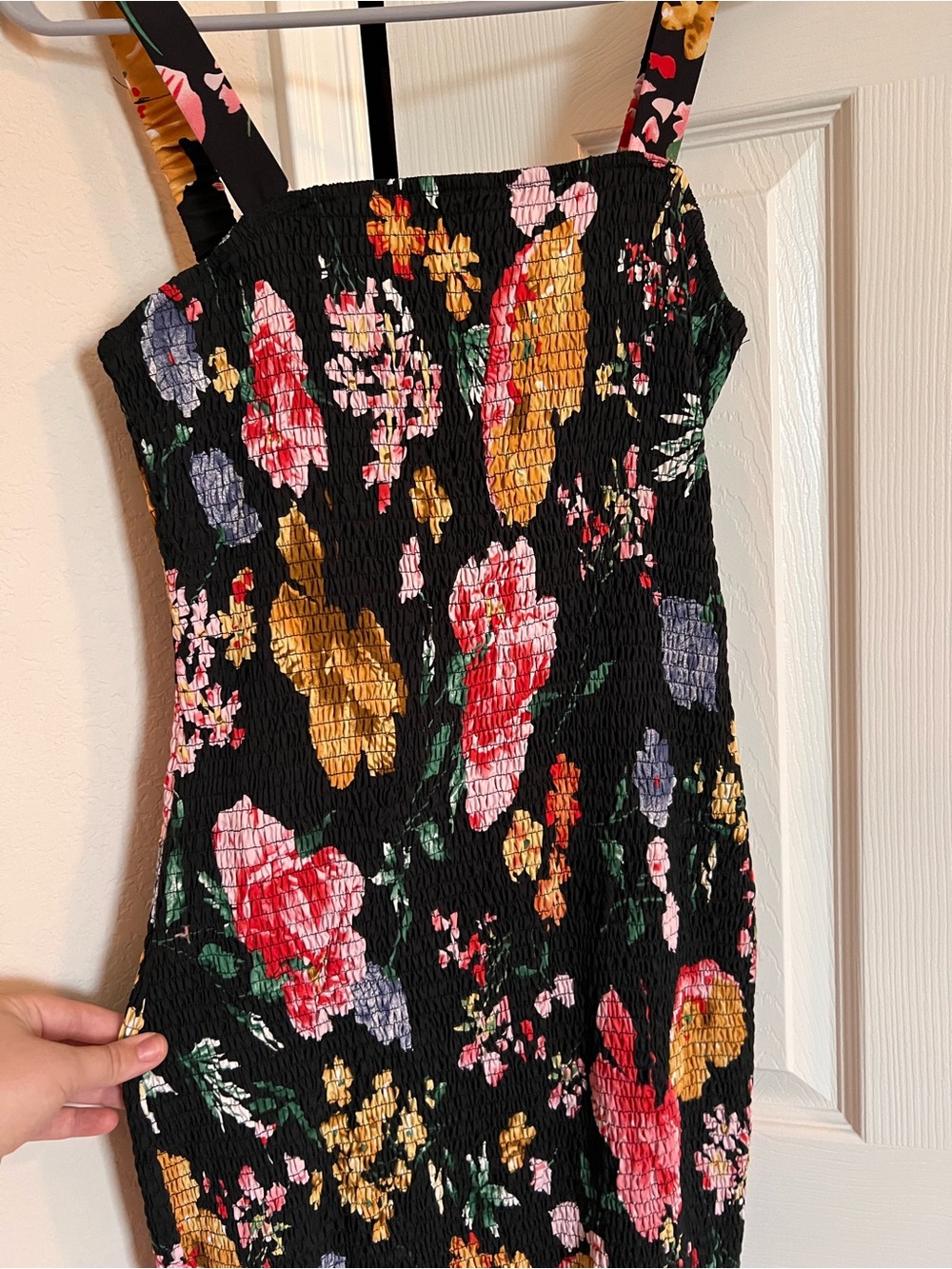 Black Floral Smocked Sundress with Straps